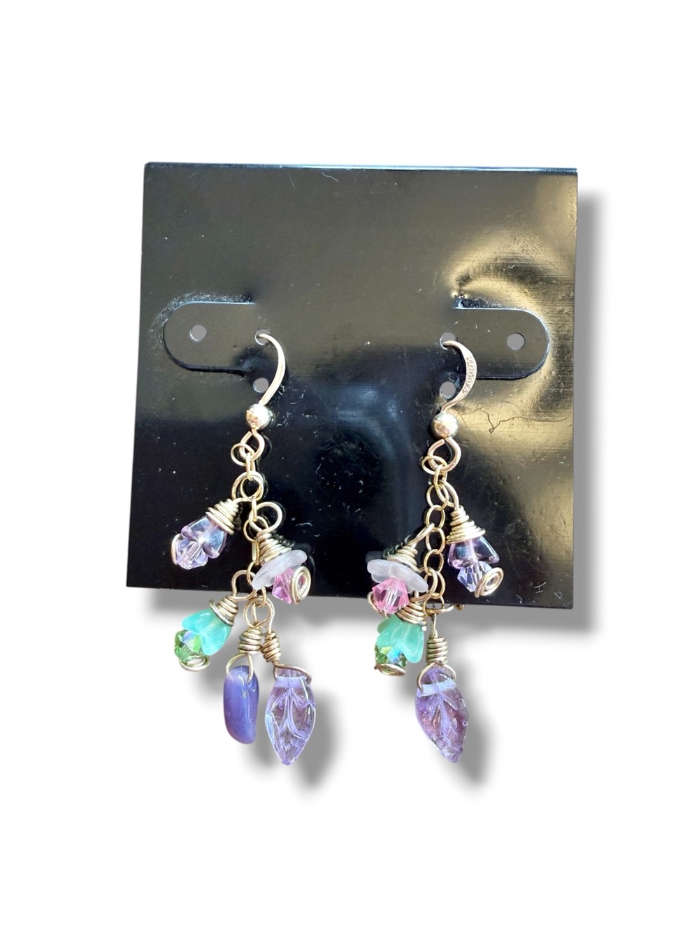 Y2K Gold Filled Wire Wrapped Glass Dangle Earrings Artisan Fairy Cottagecore NWT